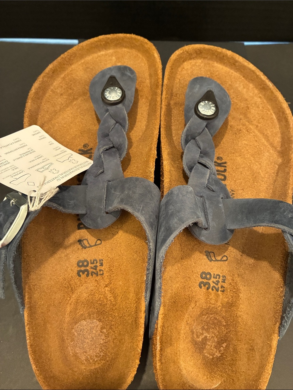 Birkenstock Women's Braided Gizeh Sandals in Navy Blue Suede Strapping. NWT - Picture 5 of 8